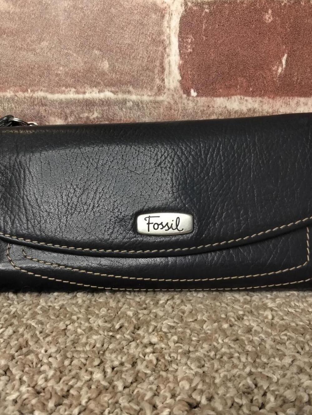 Fossil Black Leather Wallet Trifold Originazer Clutch